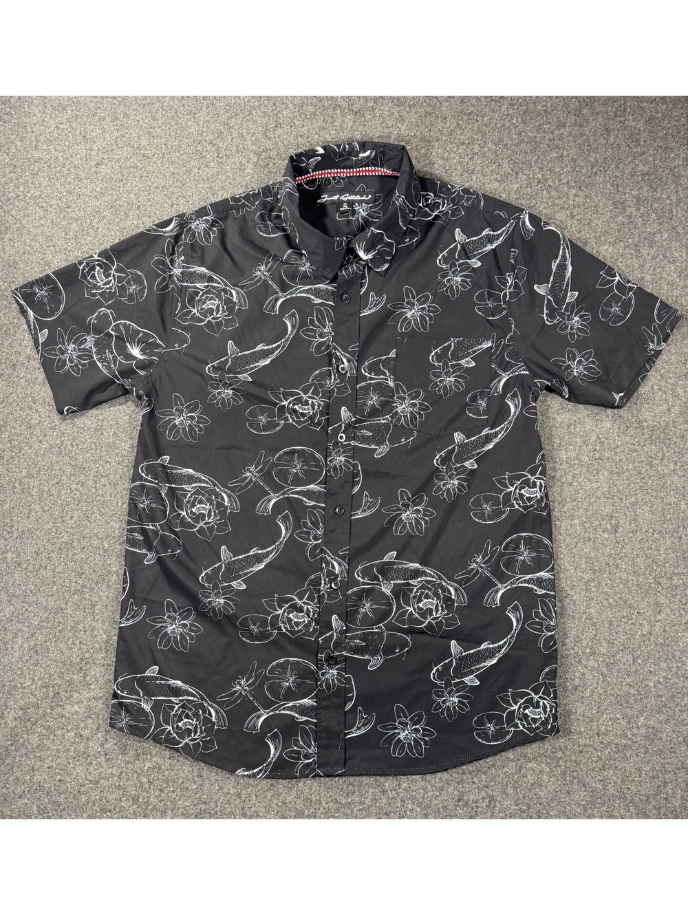 Men's Just Attitude Koi Fish & Lotus Flower Button Down Shirt - Size XL